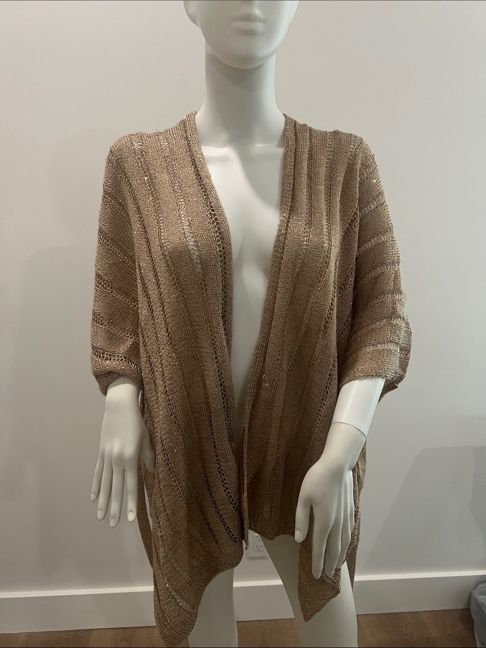 Open-Front Taupe Knit Poncho Shrug